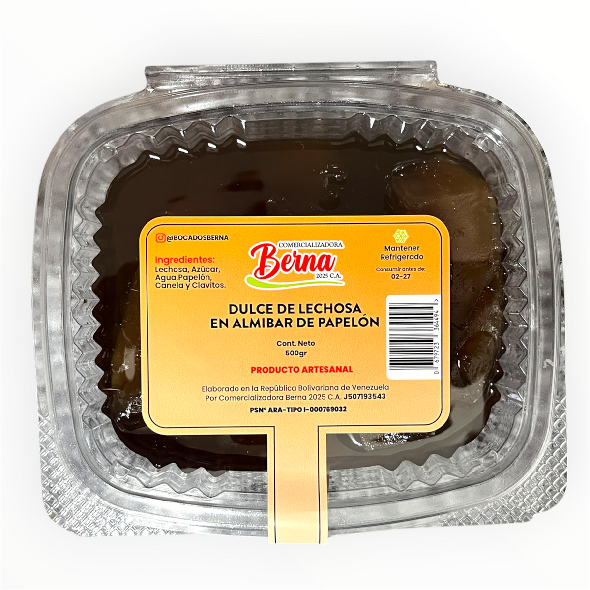 *Dulce de Lechosa en Almíbar de Papelón en Bandeja de 500g
